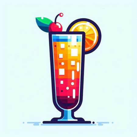 Cocktail with orange and cherry. Colorful vector illustration in flat styleのイラスト素材