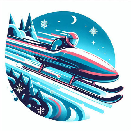 snowmobile in the winter with snowflakes - vector illustration