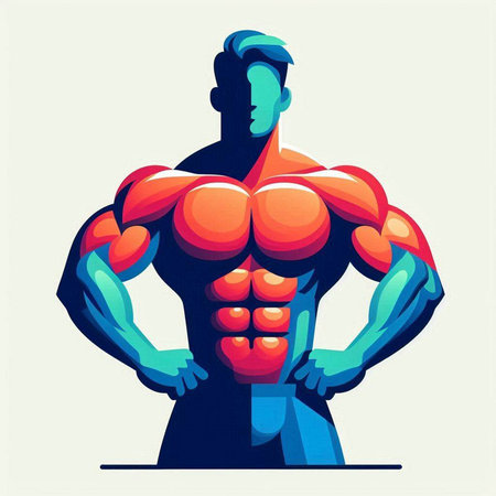 Bodybuilder posing in front of the camera. Vector illustration in cartoon style.のイラスト素材