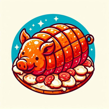 Illustration of a piggy bank on a plate with candiesのイラスト素材