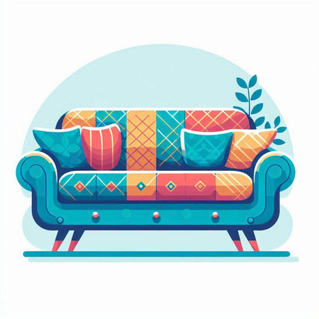 Sofa with pillows in flat style. Vector illustration.のイラスト素材