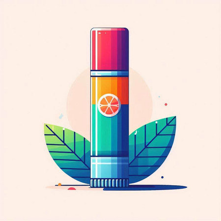 Colorful watercolor bottle with lemon and leaves. Vector illustration.のイラスト素材