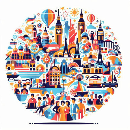 Travel around the world. Traveling around the world. Vector illustrationのイラスト素材