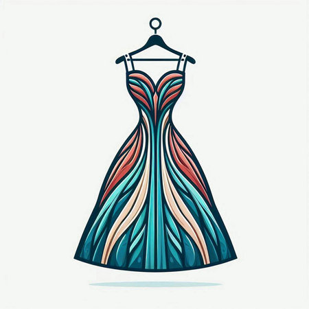 Beautiful dress on a hanger. Hand drawn vector illustration.のイラスト素材