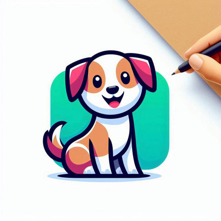 Cute cartoon dog with a pen. Vector illustration for your designのイラスト素材
