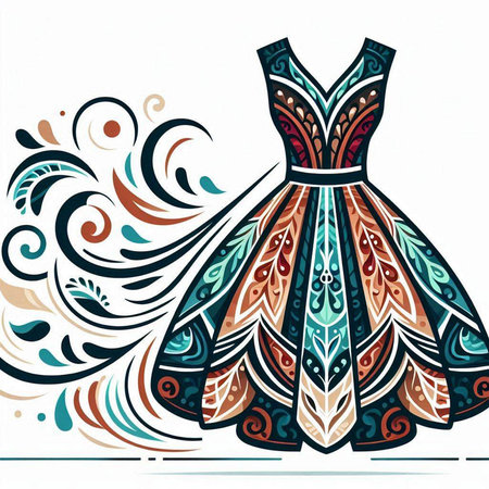 Illustration of a beautiful woman's dress with ornaments.のイラスト素材