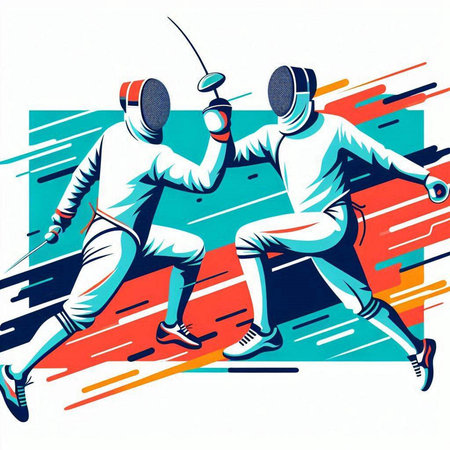 Fencing duel. Fencing sport. Vector illustration in retro styleのイラスト素材