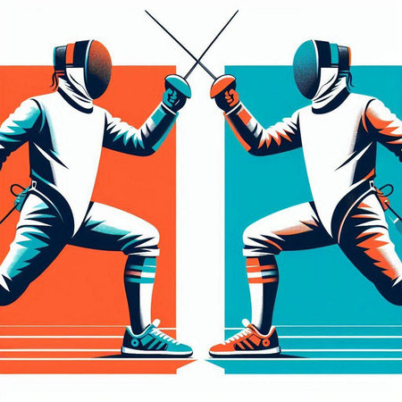 Fencing sport poster. Fencing. Vector illustration in retro style