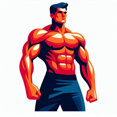Muscular bodybuilder. Isolated on white background. Vector illustration.のイラスト素材