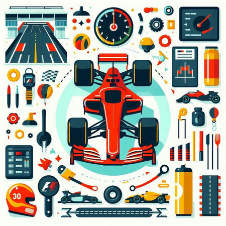 Race car racing sport equipment. Vector illustration in flat design style.のイラスト素材