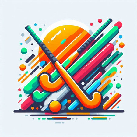 Colorful hockey sticks and puck on colorful background. Vector illustration.のイラスト素材