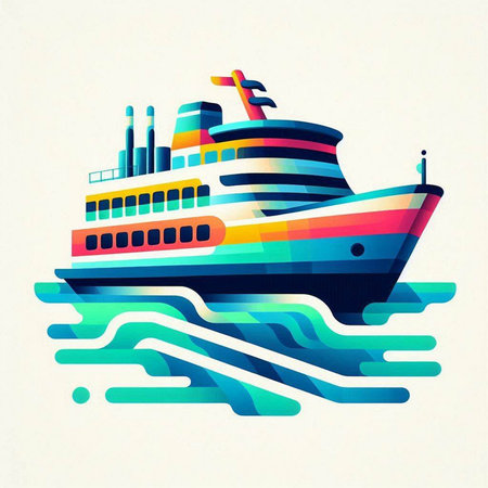 Cruise ship illustration. Colorful vector illustration of a cruise ship.のイラスト素材
