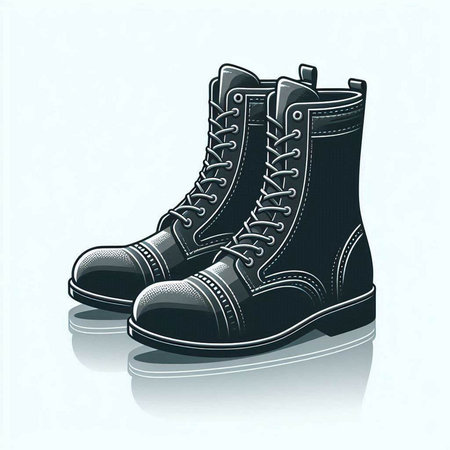Illustration of a pair of black hiking boots on a white backgroundのイラスト素材
