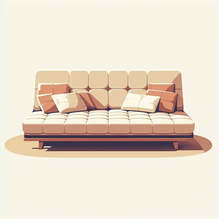 Sofa with pillows in retro style. Vector illustration.のイラスト素材
