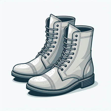 Vector illustration of a pair of white leather boots. Isolated on white background.のイラスト素材