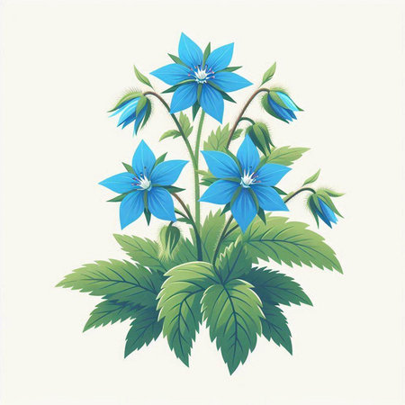 Illustration of blue flowers on a white background. Vector image.のイラスト素材