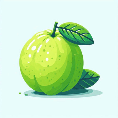 Illustration of guava fruit with leaves on blue background - vectorのイラスト素材