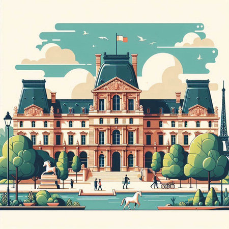 Vienna, Austria. Historical building. Vector illustration in retro styleのイラスト素材