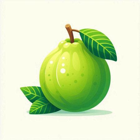 Fresh guava fruit with leaves on white background. Vector illustration.のイラスト素材