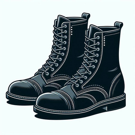A pair of black boots on a white background. Vector illustration.のイラスト素材