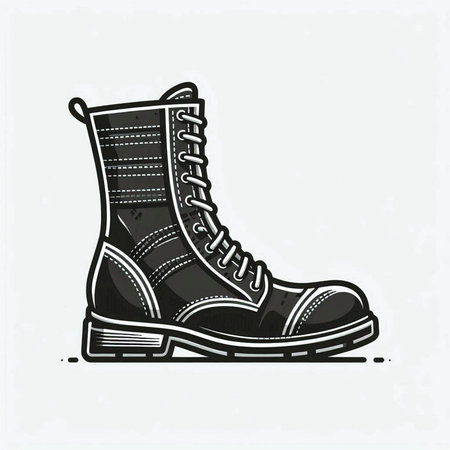 Vector hand drawn illustration of a pair of old military boots isolated on white background.