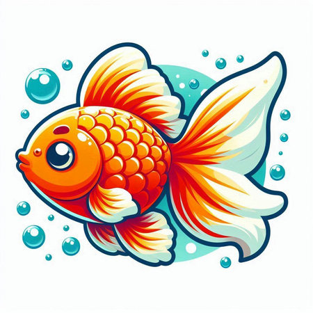 Goldfish with bubbles on a white background. Vector illustration for your designのイラスト素材