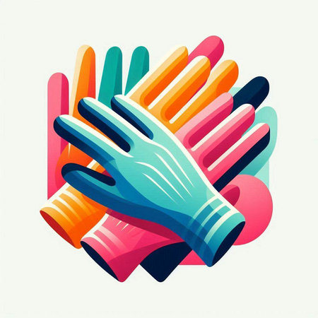 Colorful rubber gloves for cleaning. Vector illustration in retro style.のイラスト素材