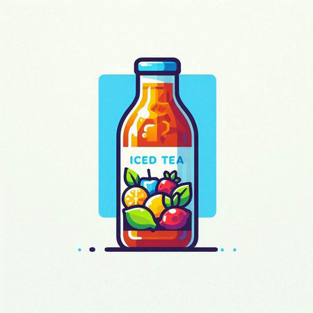Bottle of fruit juice with fruits and berries. Vector illustration.のイラスト素材