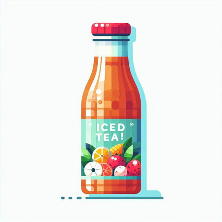 Vector illustration of a bottle of fruit juice with strawberries, cherries, oranges and mint.のイラスト素材