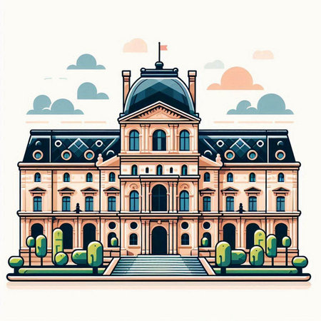 Vector illustration of the facade of the building in the style of flat designのイラスト素材