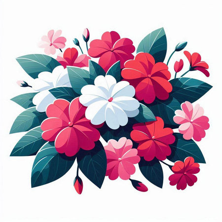 Flower bouquet with red and white flowers. Vector illustration.のイラスト素材