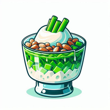 Vegetable salad in glass bowl isolated on white background. Vector illustration.のイラスト素材