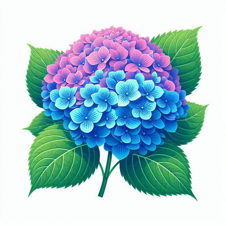 Blue hydrangea flowers on white background. Vector illustration.