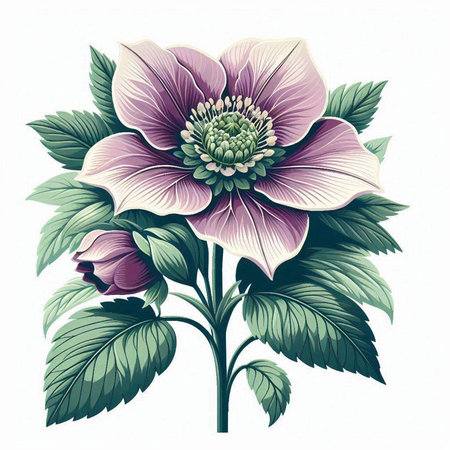Vintage vector illustration of a blooming hellebore flowerのイラスト素材