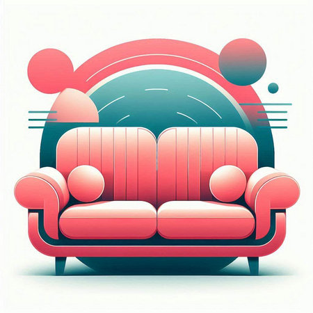 Sofa with cushions in retro style, vector illustration.のイラスト素材