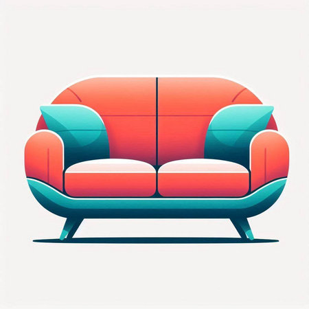 Sofa with pillows and cushions in retro style. Vector illustration.のイラスト素材