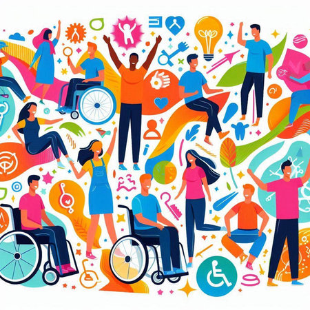 Handicapped people in different nationalities and nationalities. Vector illustration.