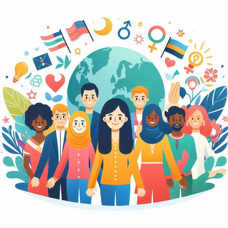 Vector illustration of a group of young people with different nationalities.のイラスト素材