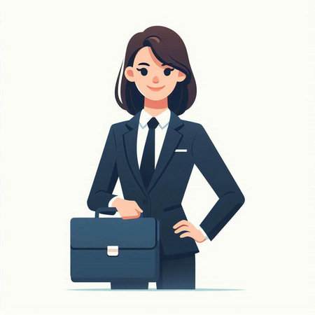 Business woman with briefcase. Vector illustration in a flat style.のイラスト素材