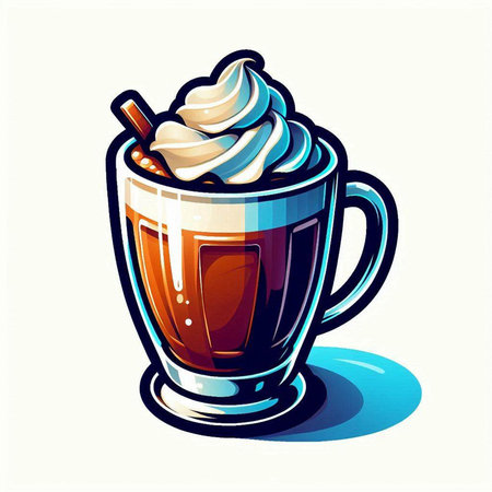 Coffee cup with whipped cream and cinnamon. Vector illustration.のイラスト素材