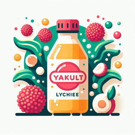 Lychee juice in a bottle. Vector illustration in flat styleのイラスト素材