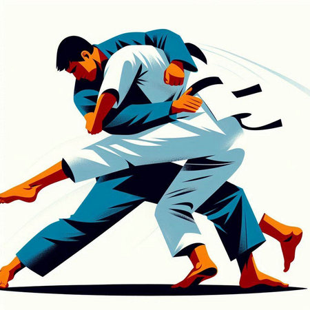 Karate fighters. The illustration on a white background. Vector.のイラスト素材