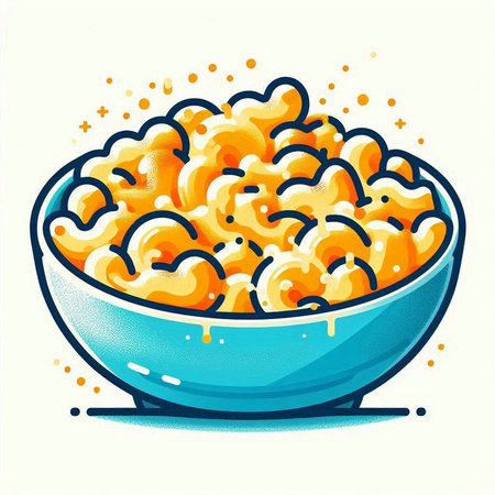 Illustration of a bowl of macaroni on white background.のイラスト素材