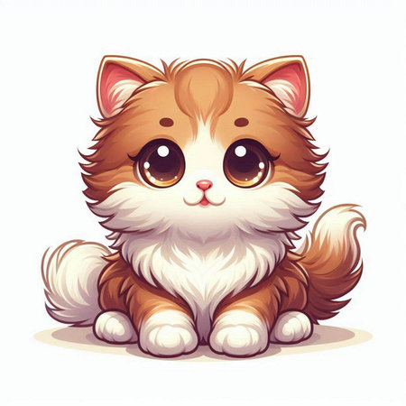 Cute kitten sitting and looking at camera. Cartoon vector illustration.のイラスト素材