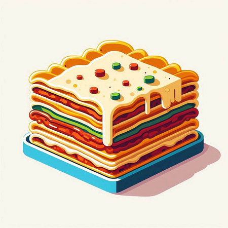 Illustration of a stack of lasagna on a white background.のイラスト素材
