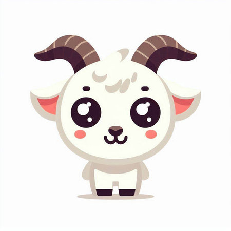 Cute goat cartoon character vector illustration. Cute funny goat character.のイラスト素材