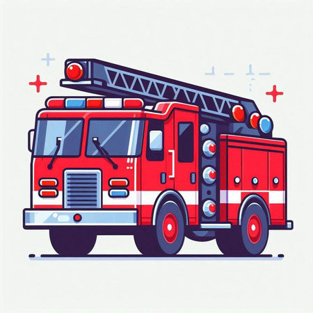 Fire engine. Flat style vector illustration on white background. Fire engine.