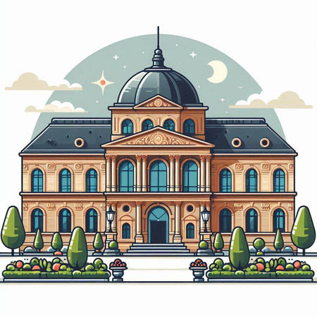 Vector illustration of old school building in the style of engravingのイラスト素材