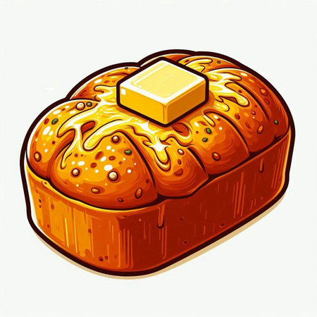 Illustration of a fresh baked loaf of bread with butter on a white backgroundのイラスト素材
