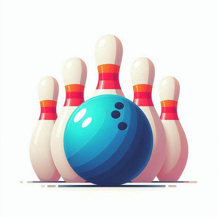 Bowling ball and pins isolated on white background. Vector illustration.のイラスト素材